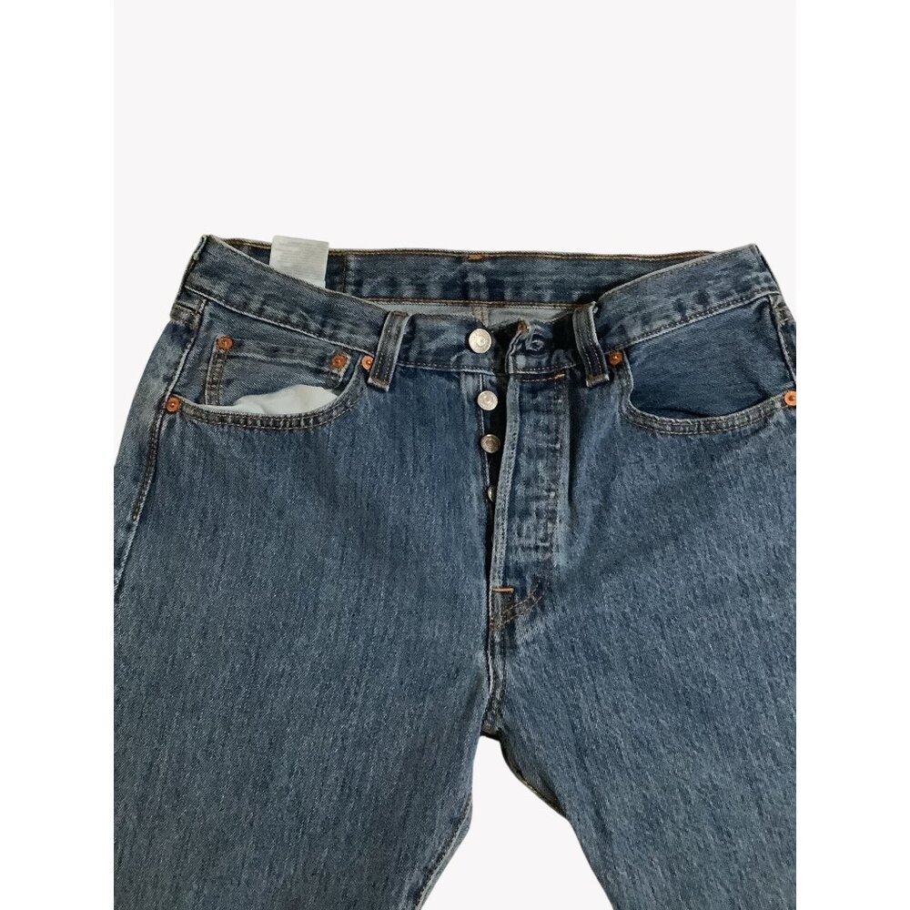 Levis 501 Original Fit Jeans Button Fly W32 L30 Classic Blue Denim - Picture 1 of 7